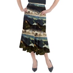 Mountains Sky Clouds Sunset Peak Overlook River Midi Mermaid Skirt by danenraven