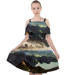 Mountains Sky Clouds Sunset Peak Overlook River Cut Out Shoulders Chiffon Dress by danenraven