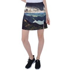 Mountains Sky Clouds Sunset Peak Overlook River Tennis Skirt by danenraven