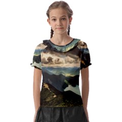 Mountains Sky Clouds Sunset Peak Overlook River Kids  Frill Chiffon Blouse