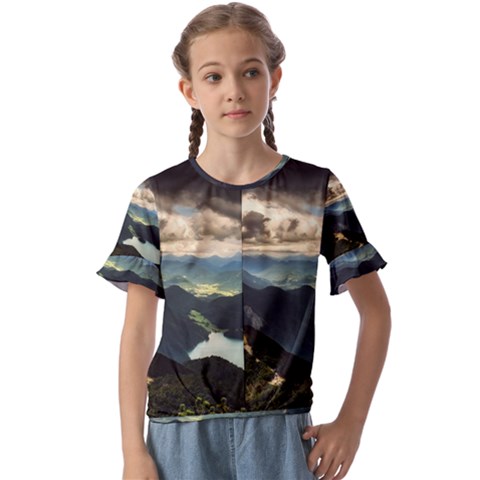 Mountains Sky Clouds Sunset Peak Overlook River Kids  Cuff Sleeve Scrunch Bottom Tee by danenraven