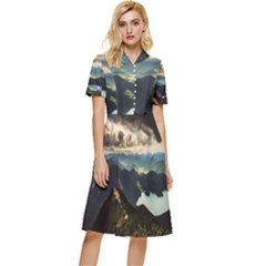 Mountains Sky Clouds Sunset Peak Overlook River Button Top Knee Length Dress by danenraven