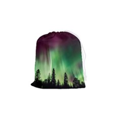 Aurora Borealis Northern Lights Forest Trees Woods Drawstring Pouch (small) by danenraven