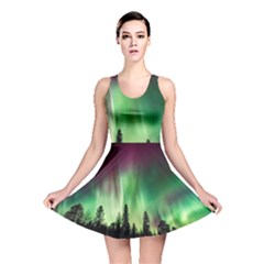 Aurora Borealis Northern Lights Forest Trees Woods Reversible Skater Dress by danenraven