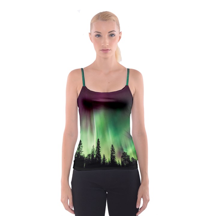 Aurora Borealis Northern Lights Forest Trees Woods Spaghetti Strap Top