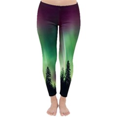 Aurora Borealis Northern Lights Forest Trees Woods Classic Winter Leggings by danenraven