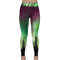 Aurora Borealis Northern Lights Forest Trees Woods Classic Yoga Leggings by danenraven