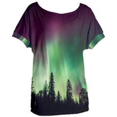 Aurora Borealis Northern Lights Forest Trees Woods Women s Oversized Tee by danenraven