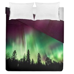 Aurora Borealis Northern Lights Forest Trees Woods Duvet Cover Double Side (queen Size) by danenraven