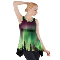 Aurora Borealis Northern Lights Forest Trees Woods Side Drop Tank Tunic by danenraven