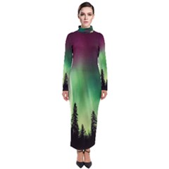 Aurora Borealis Northern Lights Forest Trees Woods Turtleneck Maxi Dress by danenraven