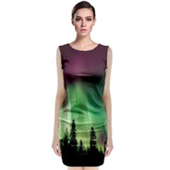 Aurora Borealis Northern Lights Forest Trees Woods Classic Sleeveless Midi Dress by danenraven