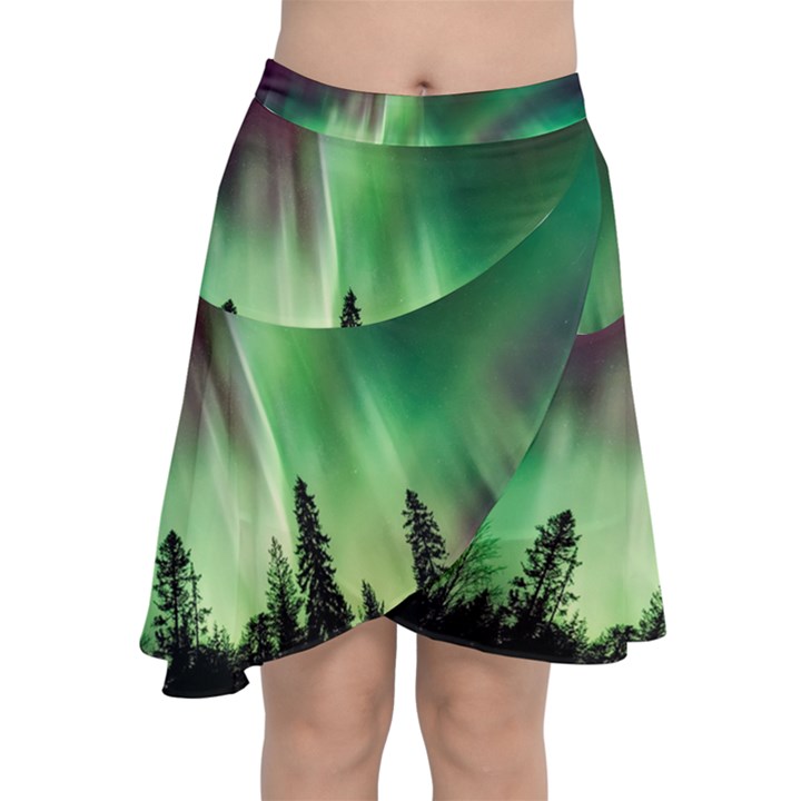 Aurora Borealis Northern Lights Forest Trees Woods Chiffon Wrap Front Skirt