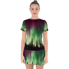 Aurora Borealis Northern Lights Forest Trees Woods Drop Hem Mini Chiffon Dress by danenraven