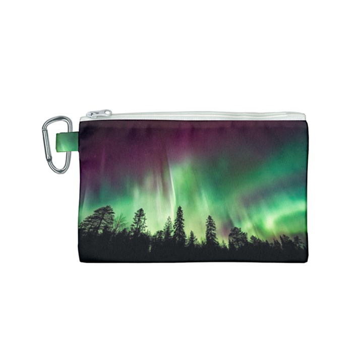 Aurora Borealis Northern Lights Forest Trees Woods Canvas Cosmetic Bag (Small)