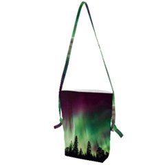 Aurora Borealis Northern Lights Forest Trees Woods Folding Shoulder Bag by danenraven