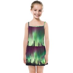 Aurora Borealis Northern Lights Forest Trees Woods Kids  Summer Sun Dress by danenraven