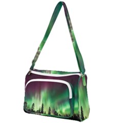 Aurora Borealis Northern Lights Forest Trees Woods Front Pocket Crossbody Bag by danenraven