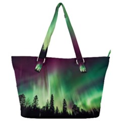 Aurora Borealis Northern Lights Forest Trees Woods Full Print Shoulder Bag by danenraven