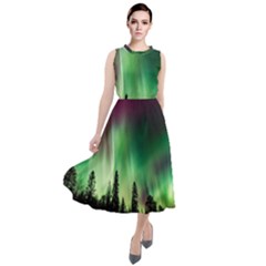 Aurora Borealis Northern Lights Forest Trees Woods Round Neck Boho Dress by danenraven