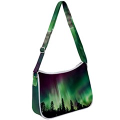 Aurora Borealis Northern Lights Forest Trees Woods Zip Up Shoulder Bag by danenraven