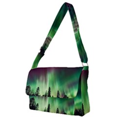 Aurora Borealis Northern Lights Forest Trees Woods Full Print Messenger Bag (l) by danenraven