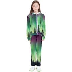 Aurora Borealis Northern Lights Forest Trees Woods Kids  Tracksuit by danenraven