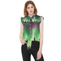 Aurora Borealis Northern Lights Forest Trees Woods Frill Detail Shirt by danenraven