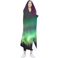 Aurora Borealis Northern Lights Forest Trees Woods Wearable Blanket by danenraven