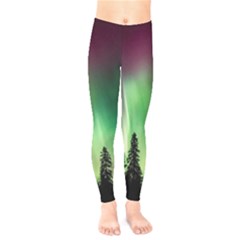 Aurora Borealis Northern Lights Forest Trees Woods Kids  Classic Winter Leggings by danenraven