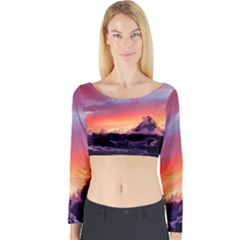 Matterhorn Mountains Sunset Dusk Snow Winter Long Sleeve Crop Top by danenraven