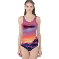 Matterhorn Mountains Sunset Dusk Snow Winter One Piece Swimsuit by danenraven