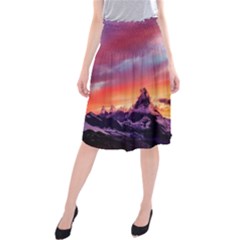 Matterhorn Mountains Sunset Dusk Snow Winter Midi Beach Skirt by danenraven