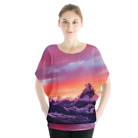 Matterhorn Mountains Sunset Dusk Snow Winter Batwing Chiffon Blouse by danenraven