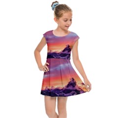 Matterhorn Mountains Sunset Dusk Snow Winter Kids  Cap Sleeve Dress by danenraven