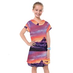 Matterhorn Mountains Sunset Dusk Snow Winter Kids  Drop Waist Dress by danenraven