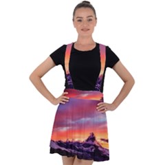 Matterhorn Mountains Sunset Dusk Snow Winter Velvet Suspender Skater Skirt by danenraven