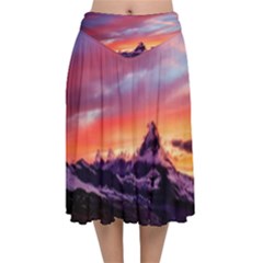 Matterhorn Mountains Sunset Dusk Snow Winter Velvet Flared Midi Skirt by danenraven