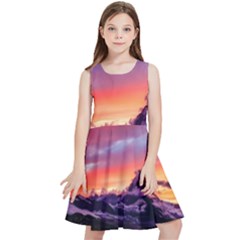 Matterhorn Mountains Sunset Dusk Snow Winter Kids  Skater Dress by danenraven