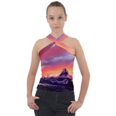 Matterhorn Mountains Sunset Dusk Snow Winter Cross Neck Velour Top by danenraven