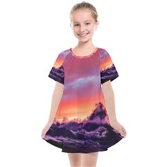 Matterhorn Mountains Sunset Dusk Snow Winter Kids  Smock Dress by danenraven