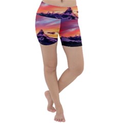 Matterhorn Mountains Sunset Dusk Snow Winter Lightweight Velour Yoga Shorts by danenraven