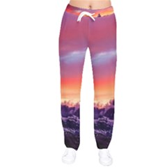 Matterhorn Mountains Sunset Dusk Snow Winter Women Velvet Drawstring Pants by danenraven