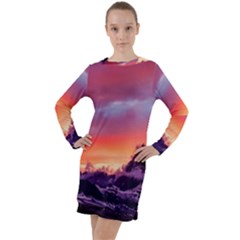 Matterhorn Mountains Sunset Dusk Snow Winter Long Sleeve Hoodie Dress by danenraven