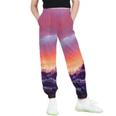 Matterhorn Mountains Sunset Dusk Snow Winter Kids  Elastic Waist Pants by danenraven