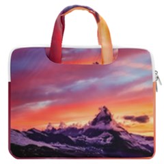 Matterhorn Mountains Sunset Dusk Snow Winter Macbook Pro 16  Double Pocket Laptop Bag  by danenraven