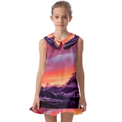 Matterhorn Mountains Sunset Dusk Snow Winter Kids  Pilgrim Collar Ruffle Hem Dress by danenraven