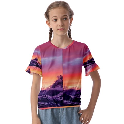 Matterhorn Mountains Sunset Dusk Snow Winter Kids  Cuff Sleeve Scrunch Bottom Tee by danenraven