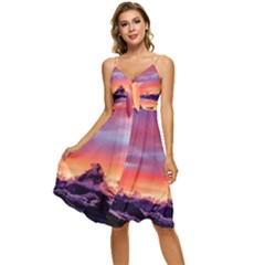 Matterhorn Mountains Sunset Dusk Snow Winter Sleeveless Tie Front Chiffon Dress by danenraven