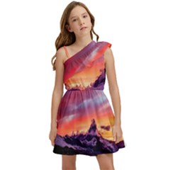 Matterhorn Mountains Sunset Dusk Snow Winter Kids  One Shoulder Party Dress by danenraven